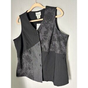 Fashion Bug Black Patchwork  Vest  Button Up Sz 14/16W